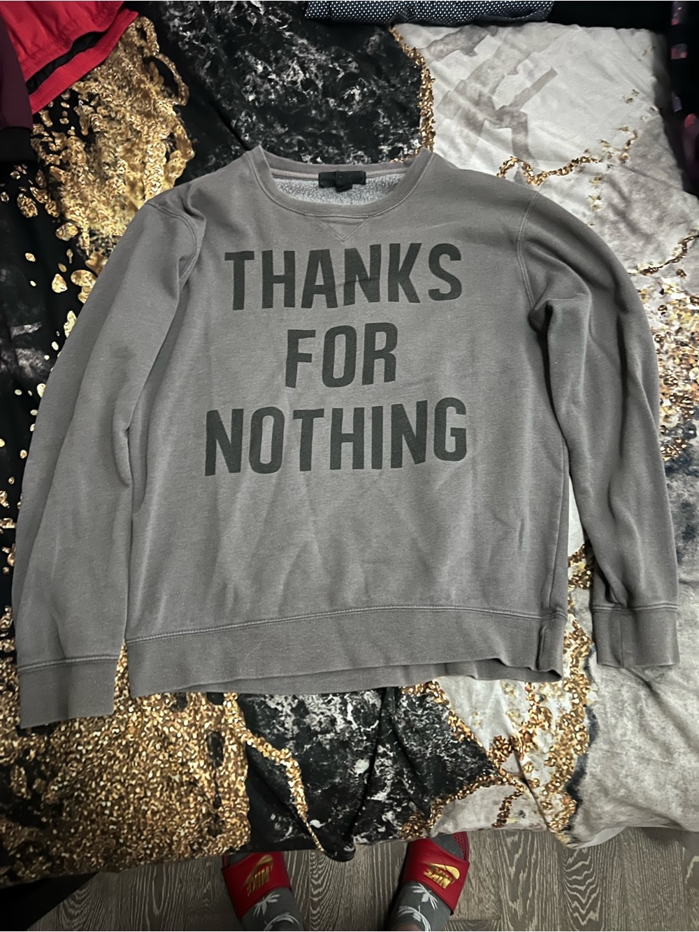 Forever 21 Men's Grey Crewneck Sweatshirt with 'THANKS FOR NOTHING' Print
